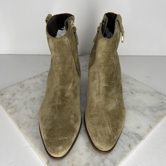 New Cole Haan Maci Western Ankle Boots Pull On Olive Green Suede Heeled US 7 - Picture 2 of 10